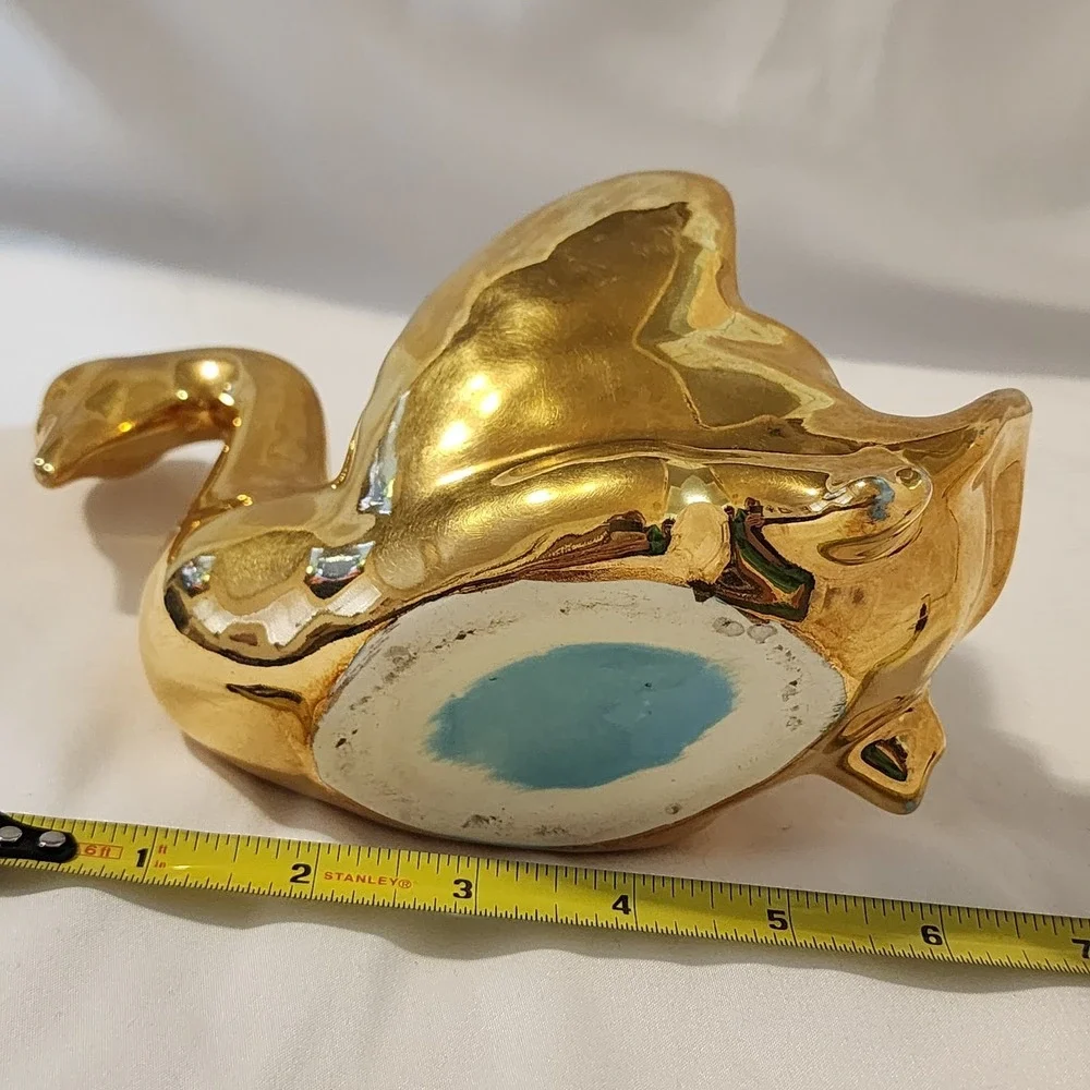 1950's  Gold Swan Ceramic Jewelry‎ Holder- Blue Unbranded